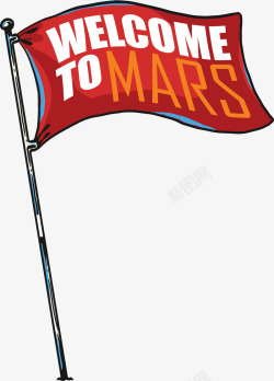 卡通太空服宇宙航天太空欢迎到火星旗子矢量图高清图片
