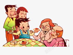 弘扬手绘吃饭的一家人高清图片