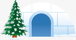 蓝色冬季圣诞树冰屋素材