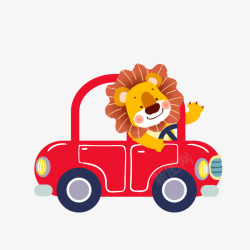 小狮子开红色汽车素材