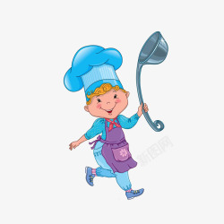 开心厨娘卡通手拿大勺子的厨娘高清图片