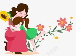 手绘母亲和女孩素材