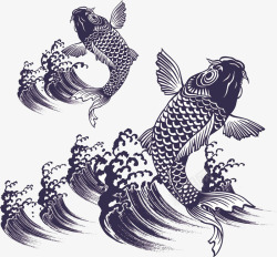 青花纹素材装饰鱼图案高清图片