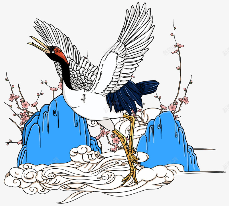 手绘中国风祥瑞仙鹤psd免抠素材_88icon https://88icon.com 中国风 仙鹤 手绘 水墨