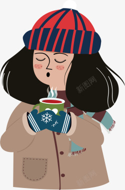 冬天咖啡保暖的冬天女孩矢量图高清图片