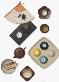 中式折扇中国风茶具扇子高清图片