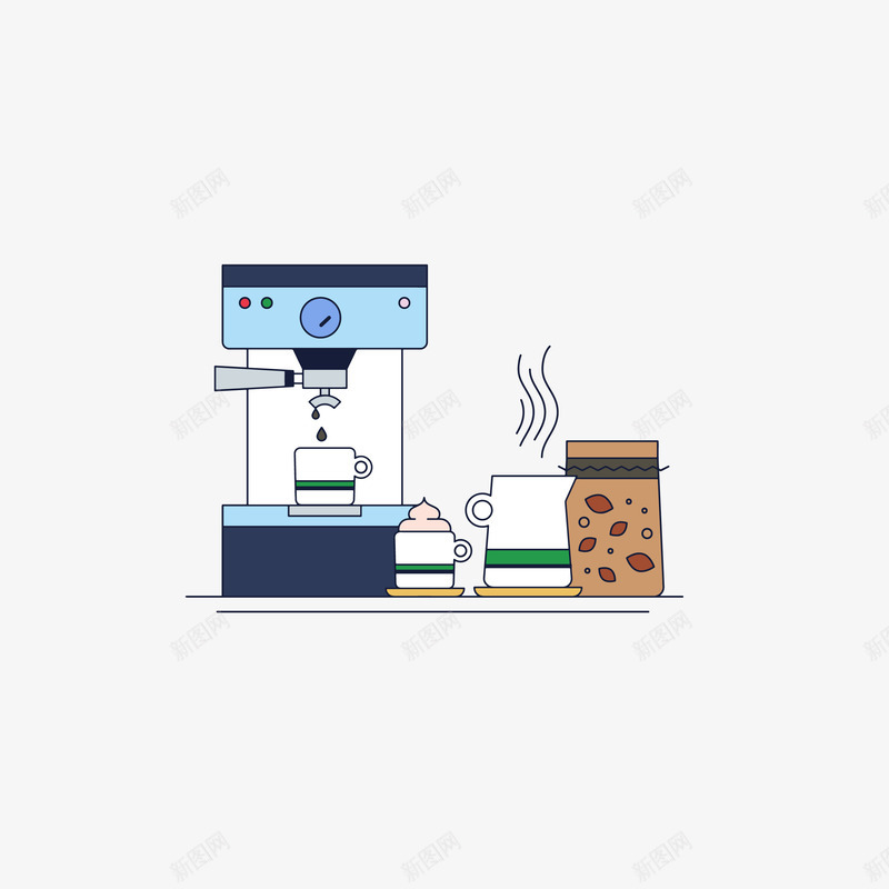 意式浓缩咖啡机咖啡器具矢量图ai免抠素材_88icon https://88icon.com 卡通 咖啡 咖啡器具 咖啡壶 咖啡杯 彩色 意式浓缩咖啡机 手冲壶 矢量图