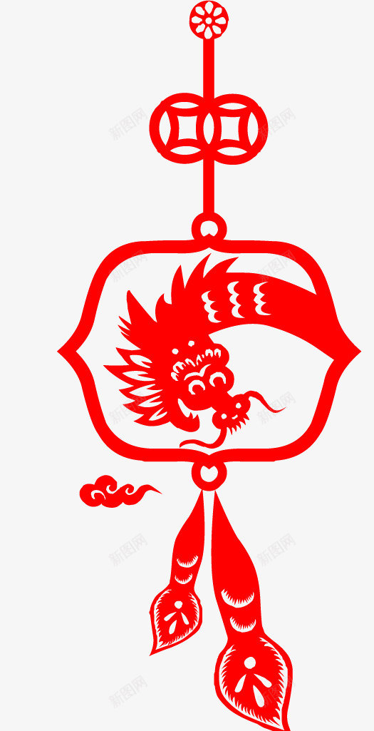 新年同心结龙png免抠素材_88icon https://88icon.com 剪纸 剪纸龙 年货 新年同心结 新春 春节 福