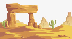 手绘单个石头沙漠景色插画矢量图高清图片