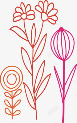 线绘涂鸦纹理花卉矢量图素材