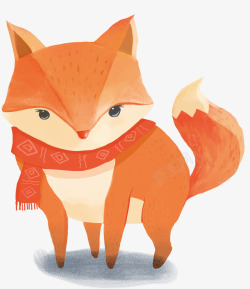 手绘戴红色围巾的狐狸素材