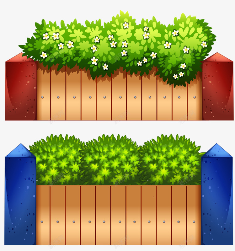 篱笆上的小花png免抠素材_88icon https://88icon.com 带花 手绘 木板 绿色