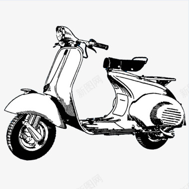 手绘插画黑白摩托车速写插图图标图标