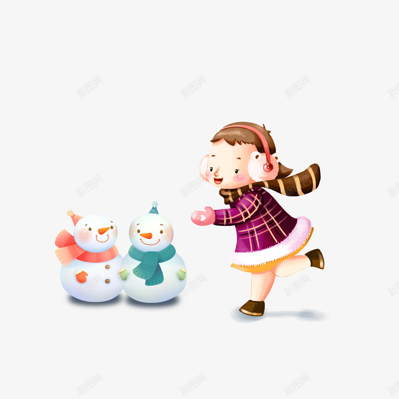 堆雪人的小女孩png免抠素材_88icon https://88icon.com 两只雪人 冬天 卡通 堆雪人 小女孩 彩色 手绘 玩耍