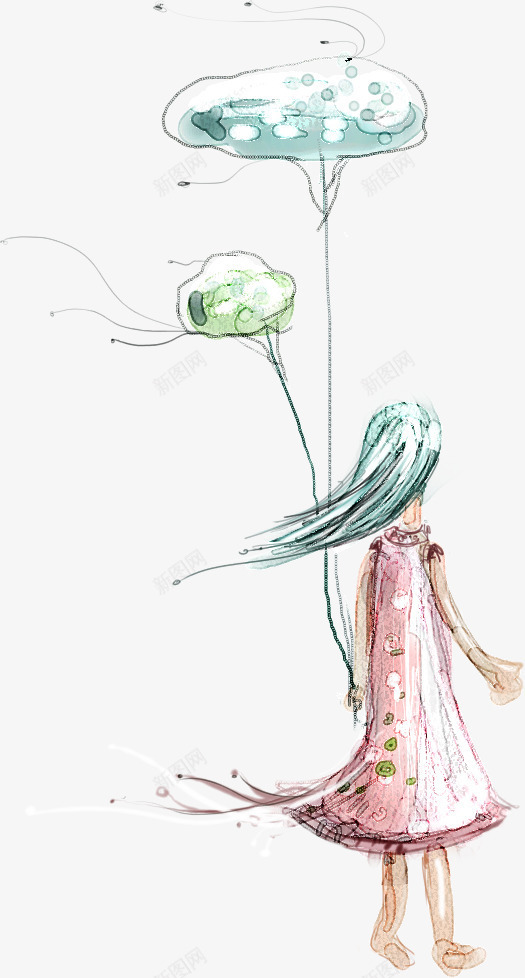 卡通手绘女孩背影png免抠素材_88icon https://88icon.com 卡通手绘女孩 手绘女孩 清新女孩