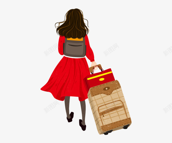 卡通手绘拎着行李箱的人psd免抠素材_88icon https://88icon.com 卡通手绘拎着行李箱的人 回家的女孩 拎着行李箱的女孩 行李箱
