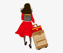 拖行李的人卡通手绘拎着行李箱的人高清图片