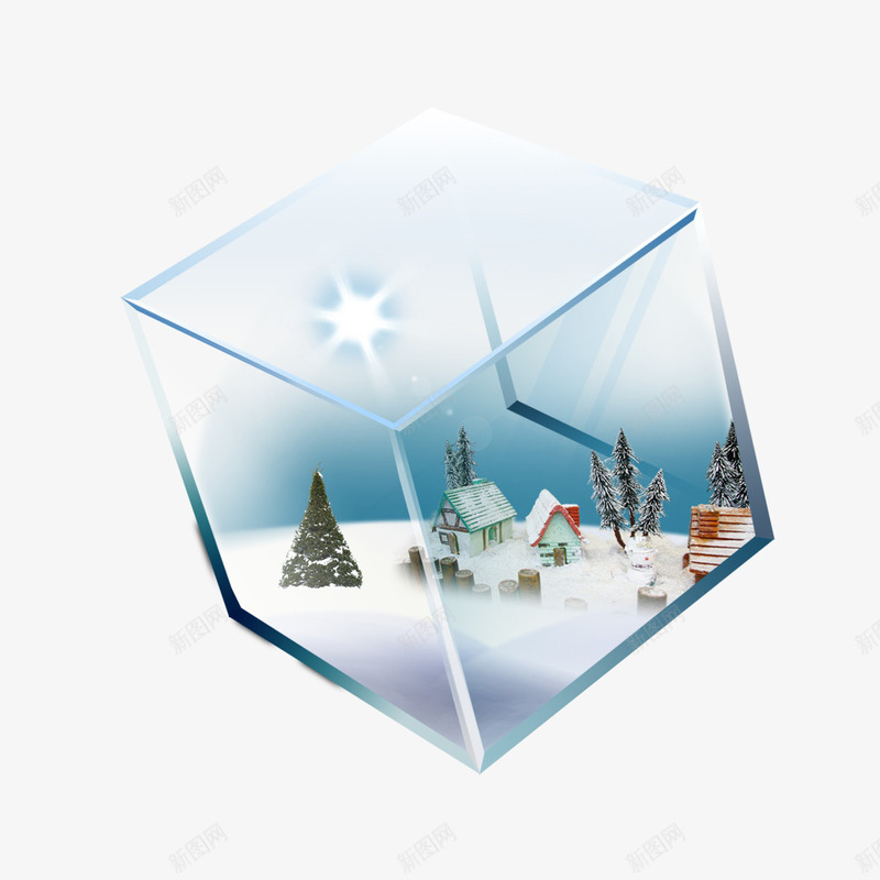 正方体玻璃盒子雪景png免抠素材_88icon https://88icon.com 冬天 正方体 透明玻璃 雪地 雪景