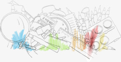 彩色铅笔印和校园涂鸦素材