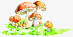 手绘童话黄色蘑菇草地素材