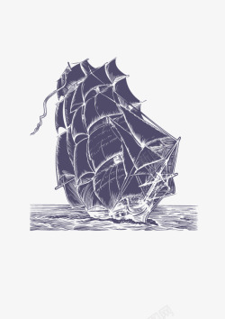 手绘精致的帆船钢笔画素材