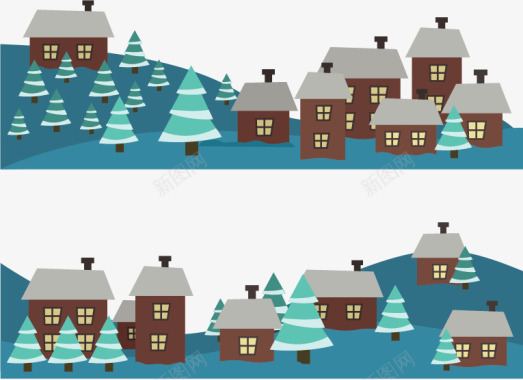 下雪的小村庄图标图标