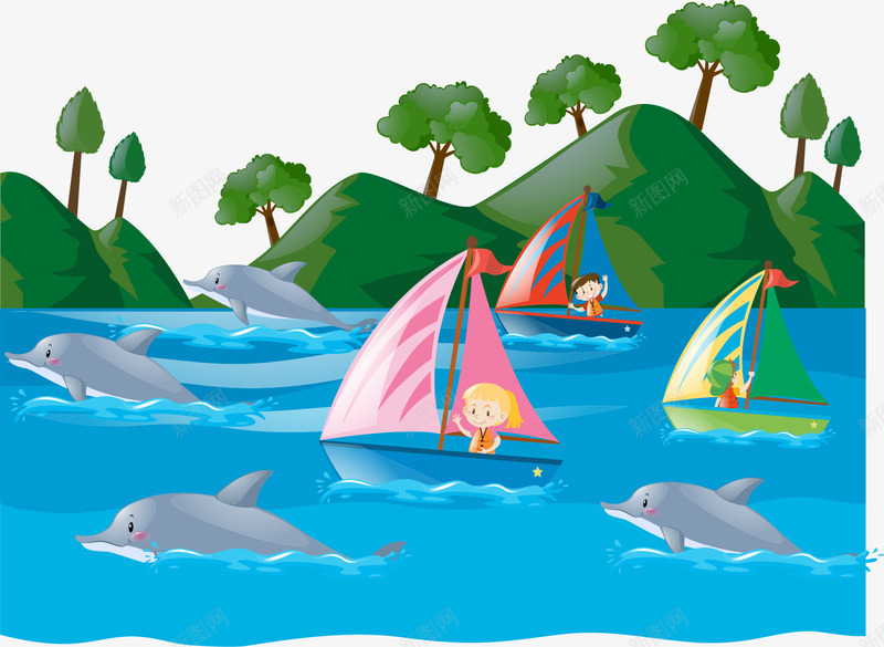 海上帆船冲浪矢量图ai免抠素材_88icon https://88icon.com 冲浪 帆船 探险 海上漂流 海豚 矢量素材 矢量图