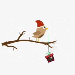 叼着礼物圣诞节一只可爱小鸟叼着礼物矢量图高清图片