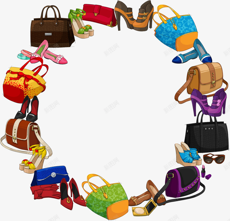 时尚元素围成的边框png免抠素材_88icon https://88icon.com 信件边框 凉鞋 包包 单肩包 单鞋 双肩包 太阳眼镜 时尚元素 眼镜 边框 高跟鞋