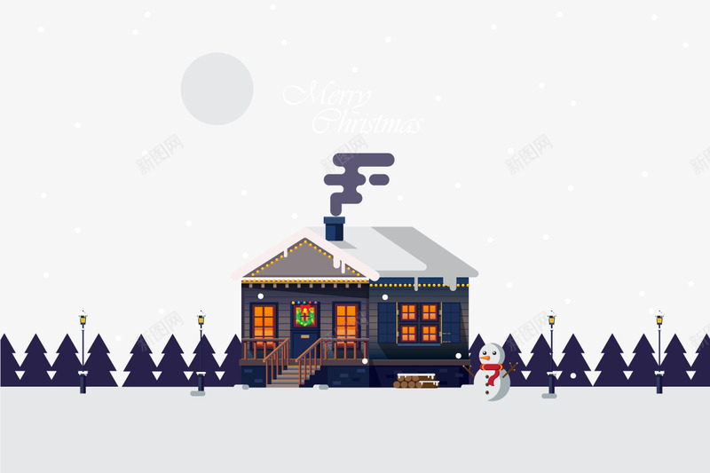 下雪的夜晚矢量图ai免抠素材_88icon https://88icon.com 房子村庄 高清 矢量图