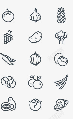 水果蔬菜线性线条简笔画水果蔬菜图标图标