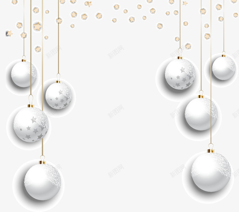 白色圣诞球矢量图ai免抠素材_88icon https://88icon.com 挂饰圣诞节图片素材 白色圣诞球 矢量素材 金色五角星 雪花 矢量图
