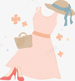 粉色美丽草帽长裙素材