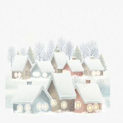 下雪免抠图素材冬天下雪的农村房屋图矢量图高清图片