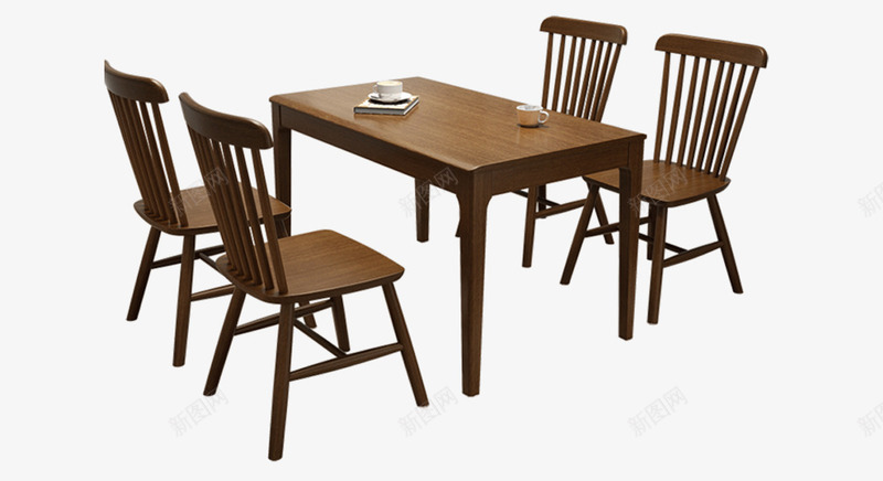 四人座木质餐桌png免抠素材_88icon https://88icon.com 产品实物 实木家具 餐厅家具 餐桌 餐椅