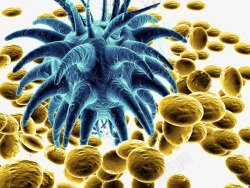 黄色磨菇状和蓝色微生物素材