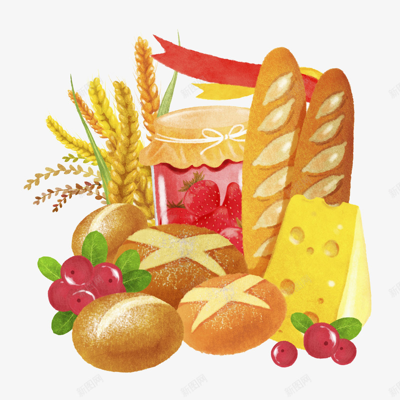 草莓酱面包png免抠素材_88icon https://88icon.com 全麦面包 小麦 法式面包棍 浆果 芝士奶酪 蓝莓酱 蛋糕