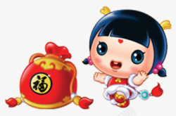 中国福娃招财童子卡通女孩福袋素材