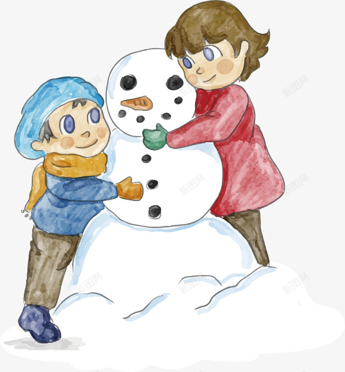 手绘堆雪人的姐弟俩png免抠素材_88icon https://88icon.com 免扣png 免扣png素材 免费png 免费png素材 冬天 堆雪人 姐弟 开心的孩子 玩耍