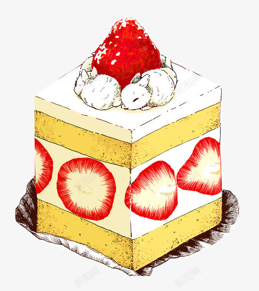 正方形草莓蛋糕png免抠素材_88icon https://88icon.com 卡通 手绘 甜食 美味 草莓 蛋糕