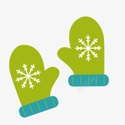 冬天的手套手绘卡通绿色棉手套高清图片