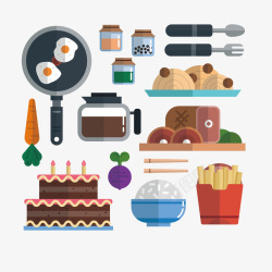 扁平化厨具扁平化食物和厨具矢量图高清图片