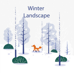 下雪的树林中的狐狸矢量图素材