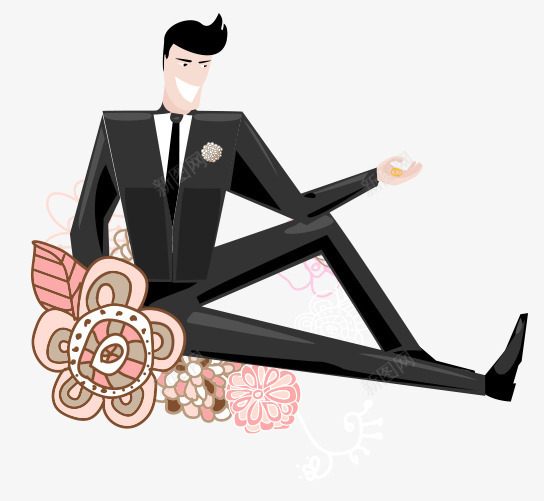 穿黑色西装的新郎png免抠素材_88icon https://88icon.com 婚庆元素 婚礼 穿黑色西装的新郎 花朵