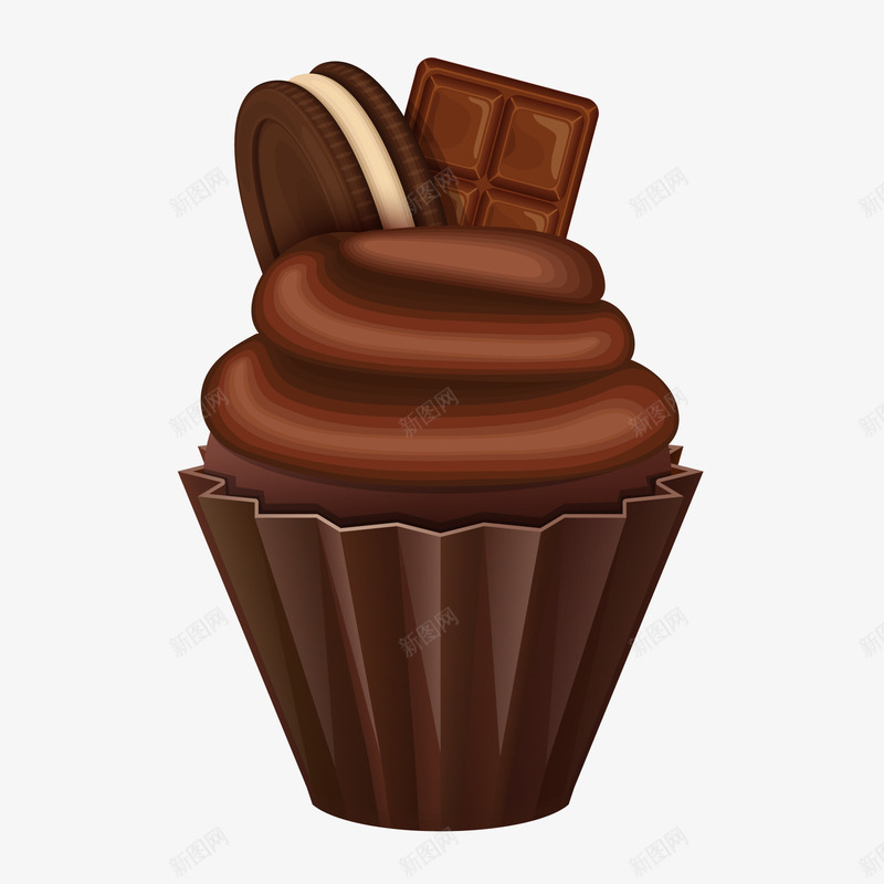 巧克力装饰的蛋糕矢量图ai免抠素材_88icon https://88icon.com 巧克力 烘培店 纸杯蛋糕 蛋糕设计 食物 矢量图