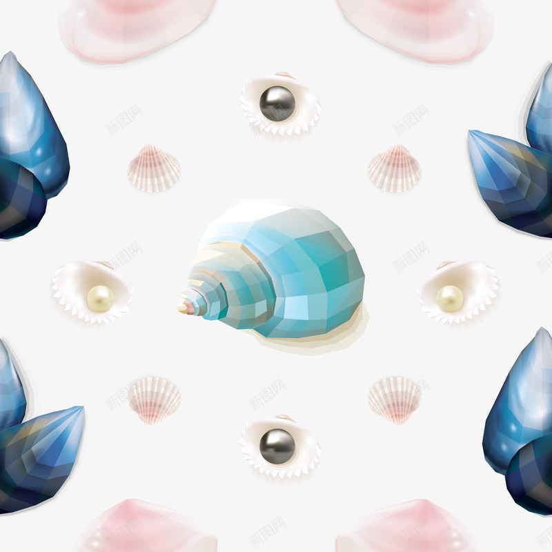 蓝色的贝壳png免抠素材_88icon https://88icon.com 圆形 手绘 海螺 深蓝色的 珍珠 白色的 简图 贝壳