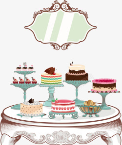 甜点花纹桌子上的卡通蛋糕矢量图高清图片