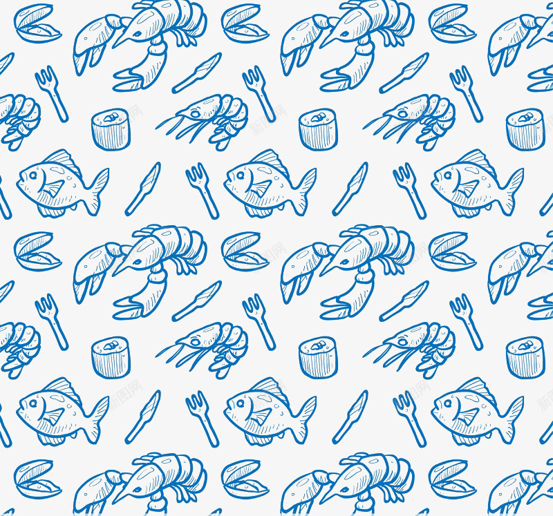蓝色海鲜食品png免抠素材_88icon https://88icon.com 动画海鲜 卡通小鱼 卡通海鲜 卡通鱼 卡通龙虾 各种海鲜 好多海鲜 小清新 广告设计 海鱼 背景 萌版海鲜 许多海鲜 设计