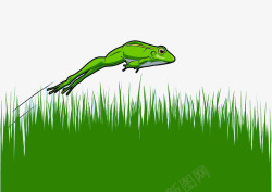 跳跃灌篮卡通插画绿色草地上跳跃的捕食小青蛙高清图片