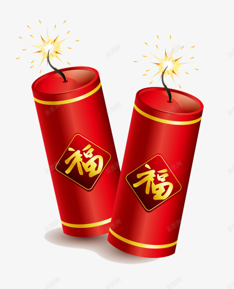 红色鞭炮png免抠素材_88icon https://88icon.com 卡通 喜庆 手绘 火焰 福字 红色 边框 黄色